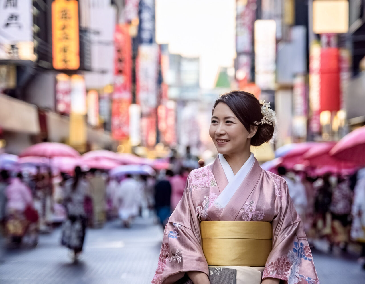 和服の日本人女性のいる街景4