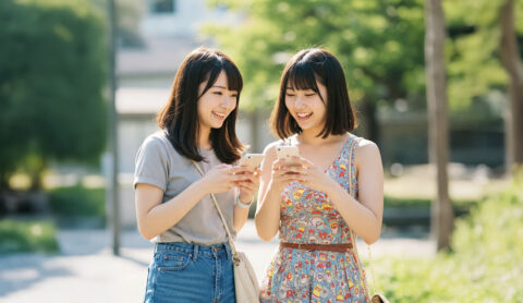 街中の二人の日本人女性
